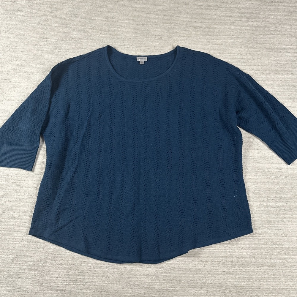 Plus Size 22/24 Teal Pointelle Knit Top Coastal Boho Lightweight 3/4 Sleeve 3X